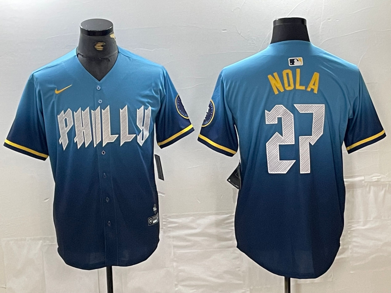 Men's Philadelphia Phillies Aaron Nola #27 Blue 2024 City Connect Limited Jersey